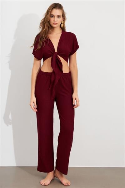 Kadın Bürümcük Kumaş Pantolonlu Takım