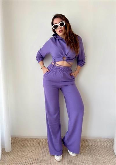 Kadın Crop Bağlama Detaylı Eşofman Takımı