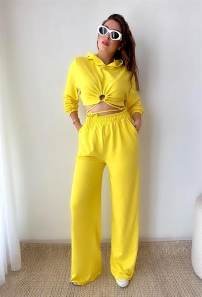 Kadın Crop Bağlama Detaylı Eşofman Takımı