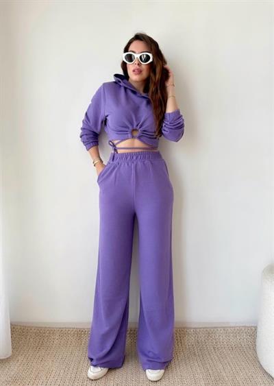 Kadın Crop Bağlama Detaylı Eşofman Takımı