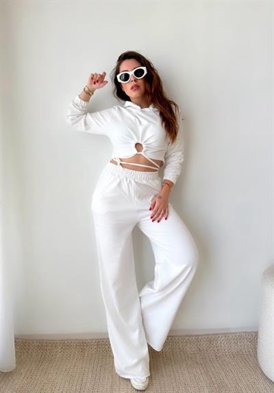 Kadın Crop Bağlama Detaylı Eşofman Takımı