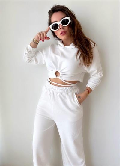 Kadın Crop Bağlama Detaylı Eşofman Takımı