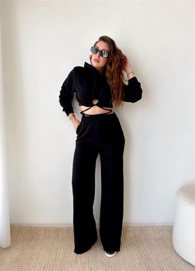 Kadın Crop Bağlama Detaylı Eşofman Takımı