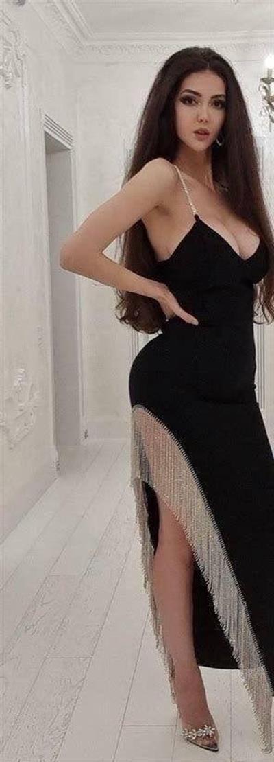 Kadın Dagıç Kumaş Saçaklı Taşlı Askılı Midi Boy Elbise