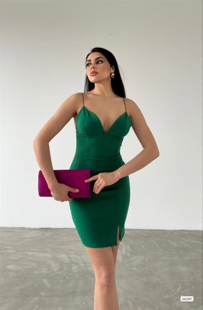 Kadın Dalgıç Krep Kumaş Askılı Mini Elbise