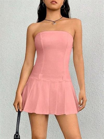 Kadın Dalgıç Krep Kumaş Askısız Basic Mini Elbise