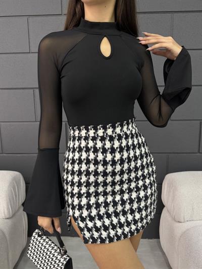 Kadın Dalgıç Kumaş Boğazlı Ön Açık Bluz