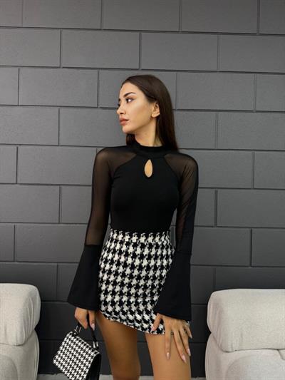 Kadın Dalgıç Kumaş Boğazlı Ön Açık Bluz