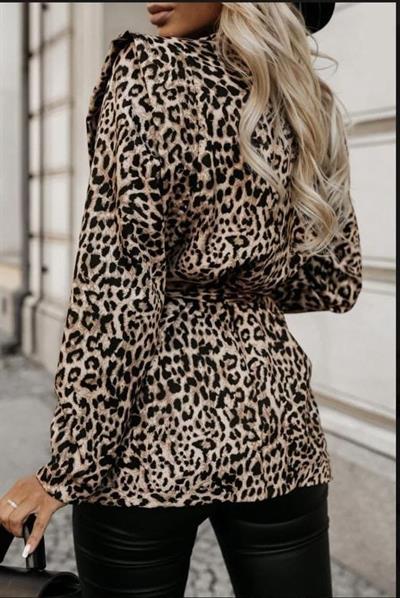 Kadın Dalgıç Kumaş Dijital Baskılı Belde Kuşak Detaylı Ceket