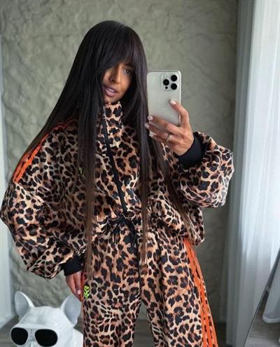 Kadın Dalgıç Kumaş Dijital Leopar Baskılı Takım