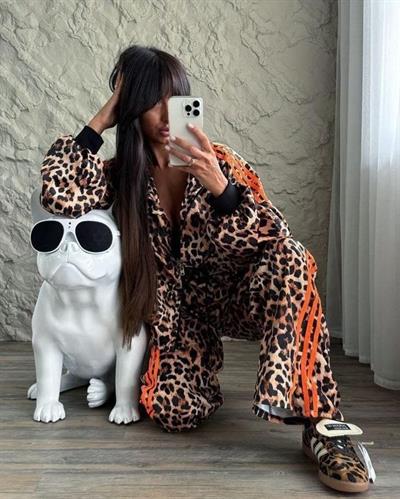 Kadın Dalgıç Kumaş Dijital Leopar Baskılı Takım