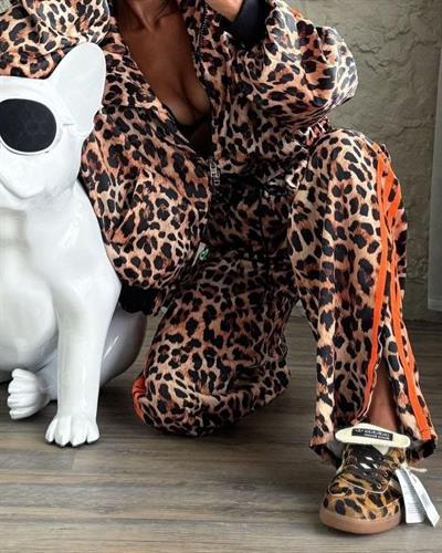 Kadın Dalgıç Kumaş Dijital Leopar Baskılı Takım