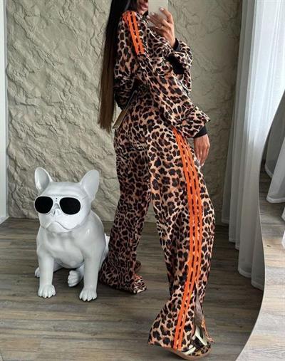 Kadın Dalgıç Kumaş Dijital Leopar Baskılı Takım