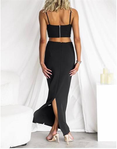 Kadın Dalgıç Kumaş Etekte Yırtmaç Detaylı Gloplu İkili Takım