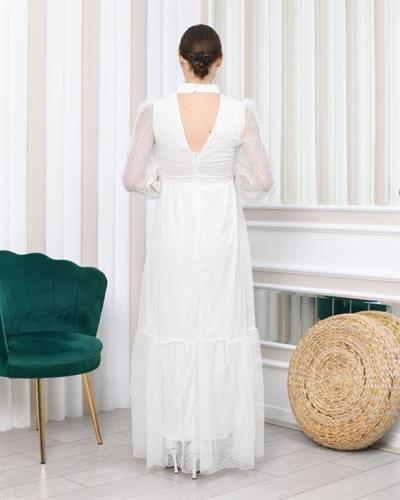 Kadın Damla Yaka Sırt Dekolteli Astarlı Tül Elbise