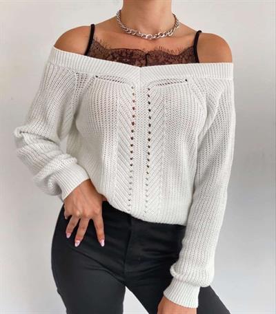 Kadın Dantel Detaylı Triko Kazak