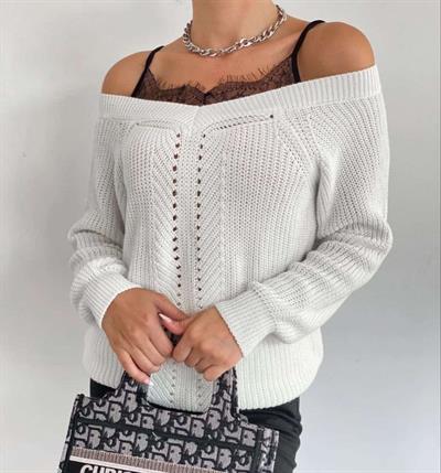 Kadın Dantel Detaylı Triko Kazak