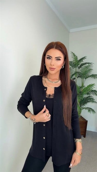 Kadın Dantel Güpür Detay Tek Parça Hırkalı Bluz