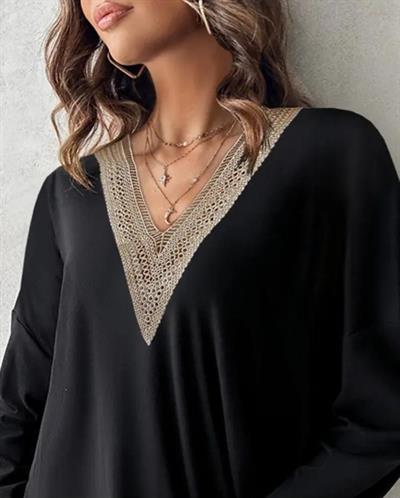 Kadın Dantel Güpür Detay V Yaka Fırsat ürün Mini Elbise