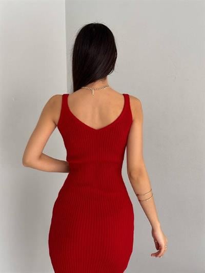 Kadın Delikli Kazak Askılı Elbise Triko Kumaş Ikili Takım