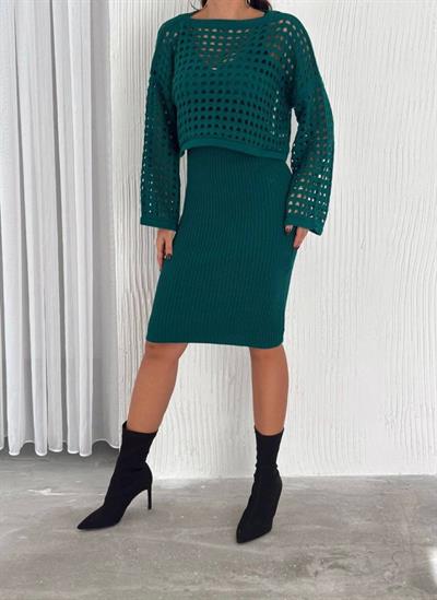 Kadın Delikli Kazak Ve Triko Elbise Ikili Takım