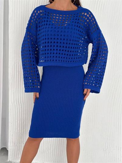 Kadın Delikli Kazak Ve Triko Elbise Ikili Takım