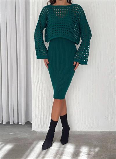 Kadın Delikli Kazak Ve Triko Elbise Ikili Takım