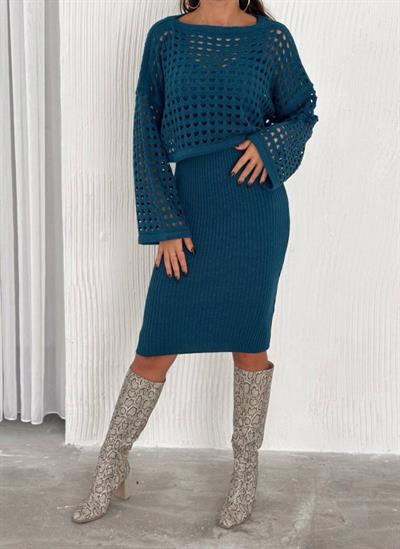 Kadın Delikli Kazak Ve Triko Elbise Ikili Takım