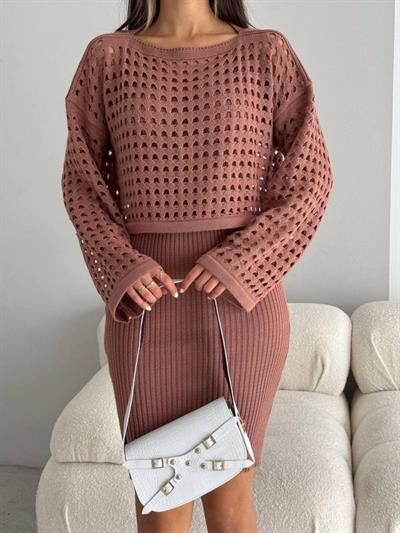 Kadın Delikli Kazak Ve Triko Elbise Ikili Takım