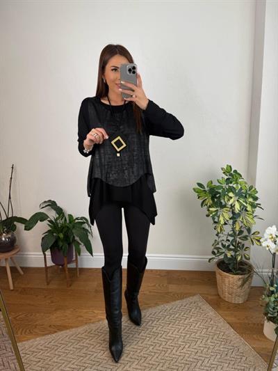 Kadın Deri Yelek Bluz Ve Kolye 3lü Takım