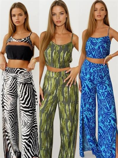 Kadın Dokuma Viskon Yırtmaç Detaylı Takım