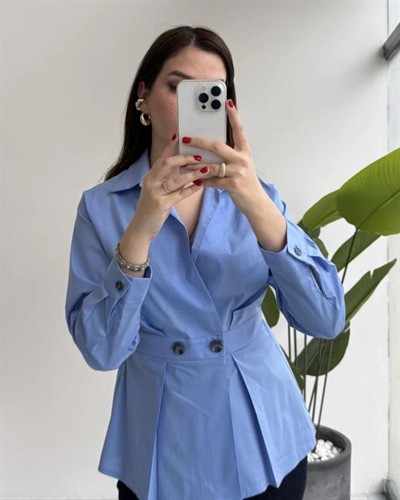 Kadın Düğme Ve Blise Detay Arkası Lastikli Takım