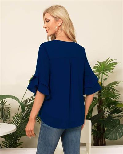 Kadın Fakir Ispanyol Kol V Yakalı Viskon Bluz