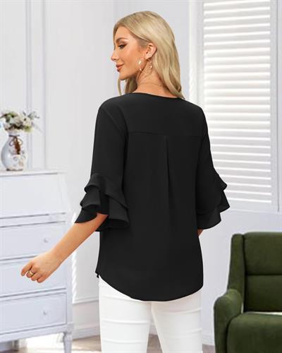 Kadın Fakir Ispanyol Kol V Yakalı Viskon Bluz
