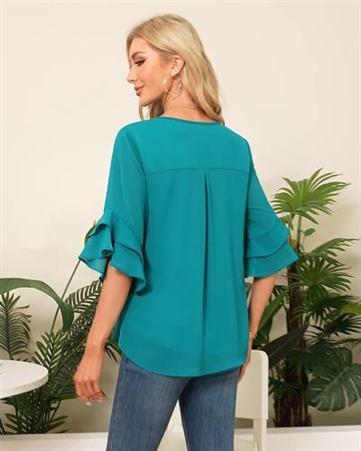 Kadın Fakir Ispanyol Kol V Yakalı Viskon Bluz