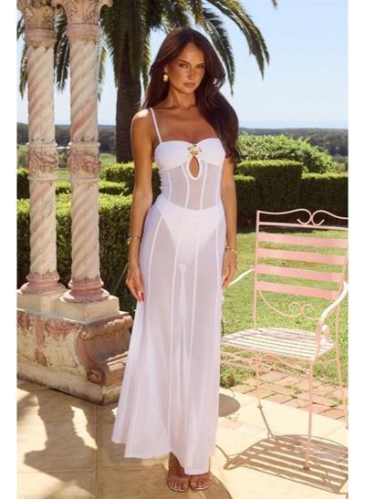 Kadın File Ve Sendy Kumaş Broş Detaylı Transparan Pareo