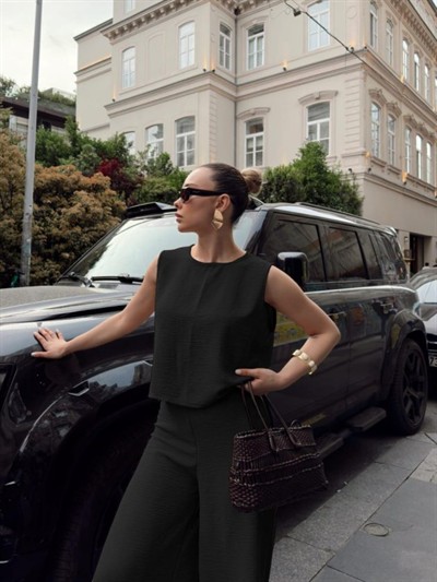 Kadın Geniş Paça Pantolon Ve Bluzlu Aerobin Kumaş Ikili Takım