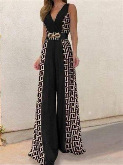 Kadın Göğüs Dekolteli Toka Detay Dijital Baskılı Tulum