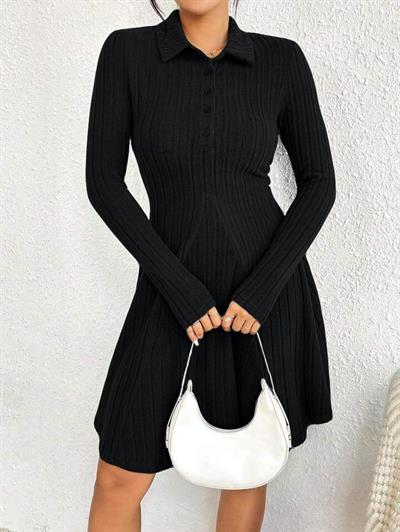 Kadın Gömlek Yaka Asimetrik Kesim Etek Detay Kaşkorse Elbise