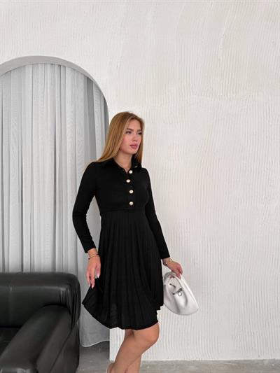 Kadın Gömlek Yaka Düğme Detay Pileli Diz üstü Fırsat ürün Elbise