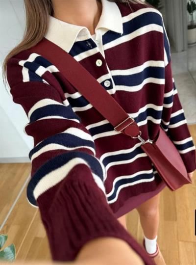 Kadın Gömlek Yaka şerit Detay Triko Kazak