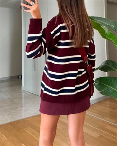 Kadın Gömlek Yaka şerit Detay Triko Kazak