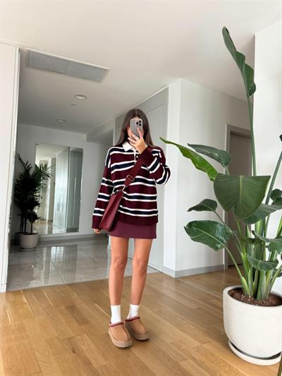 Kadın Gömlek Yaka şerit Detay Triko Kazak