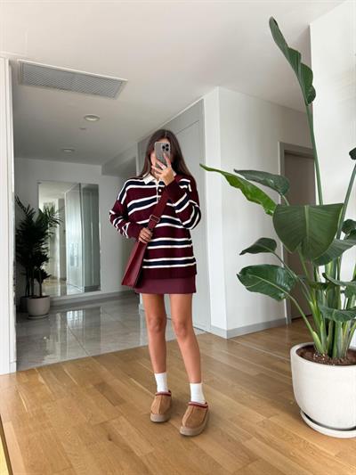 Kadın Gömlek Yaka şerit Detay Triko Kazak