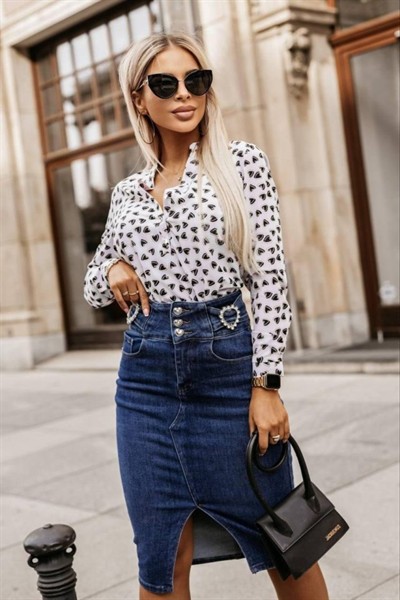 Kadın Hakim Yaka Metal Düğmeli Moskrep Kumaş Bluz