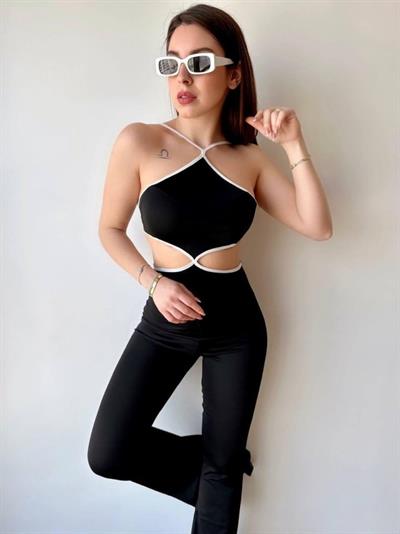 Kadın Halter Yaka Bel Dokolteli Tulum