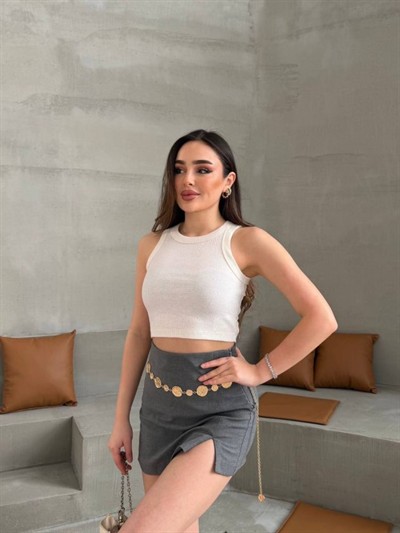 Kadın Halter Yaka Fitilli Esnek Crop Atlet