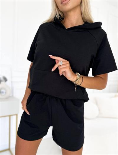 Kadın Iki Iplik Kumaş Alt şort üst Kapüşonlu Ikili Takım