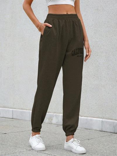 Kadın Iki Iplik Kumaş Paçasında Lastik Detay Eşofman Altı