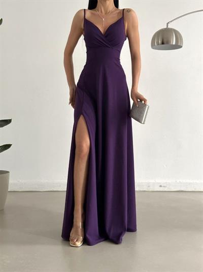 Kadın Ip Askılı Kruvaze Yaka Maxi Boy Abiye Elbise